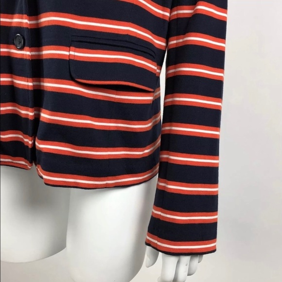 J Crew Blazer L Red White Navy Stripe Knit Cotton - Picture 8 of 9